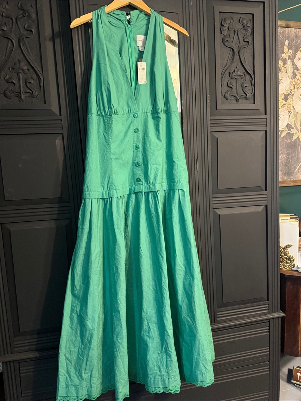 NEW Maeve by Anthropologie Sleeveless Green Drop waist Tiered Maxi Dress